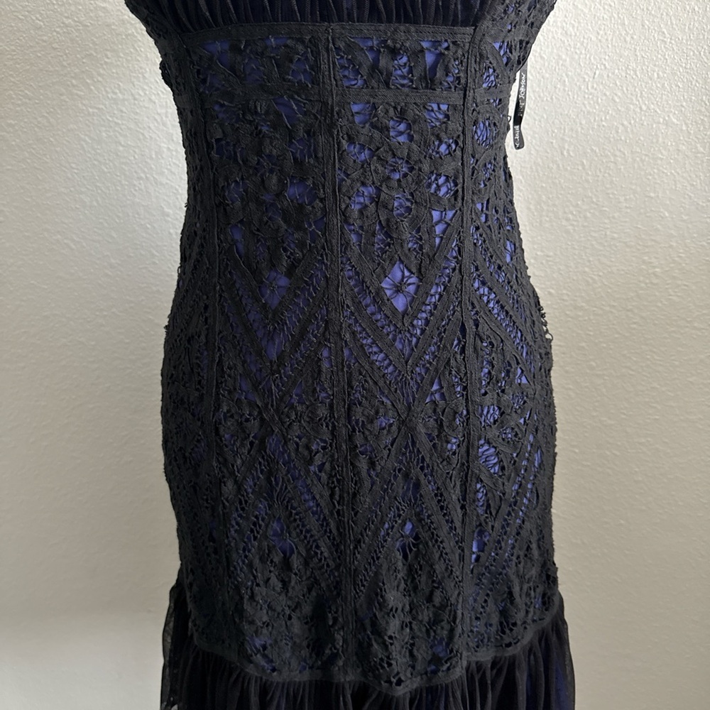 Betsey Johnson Lace Black|Royal Blue Midi Dress Size 6 - Picture 3 of 10